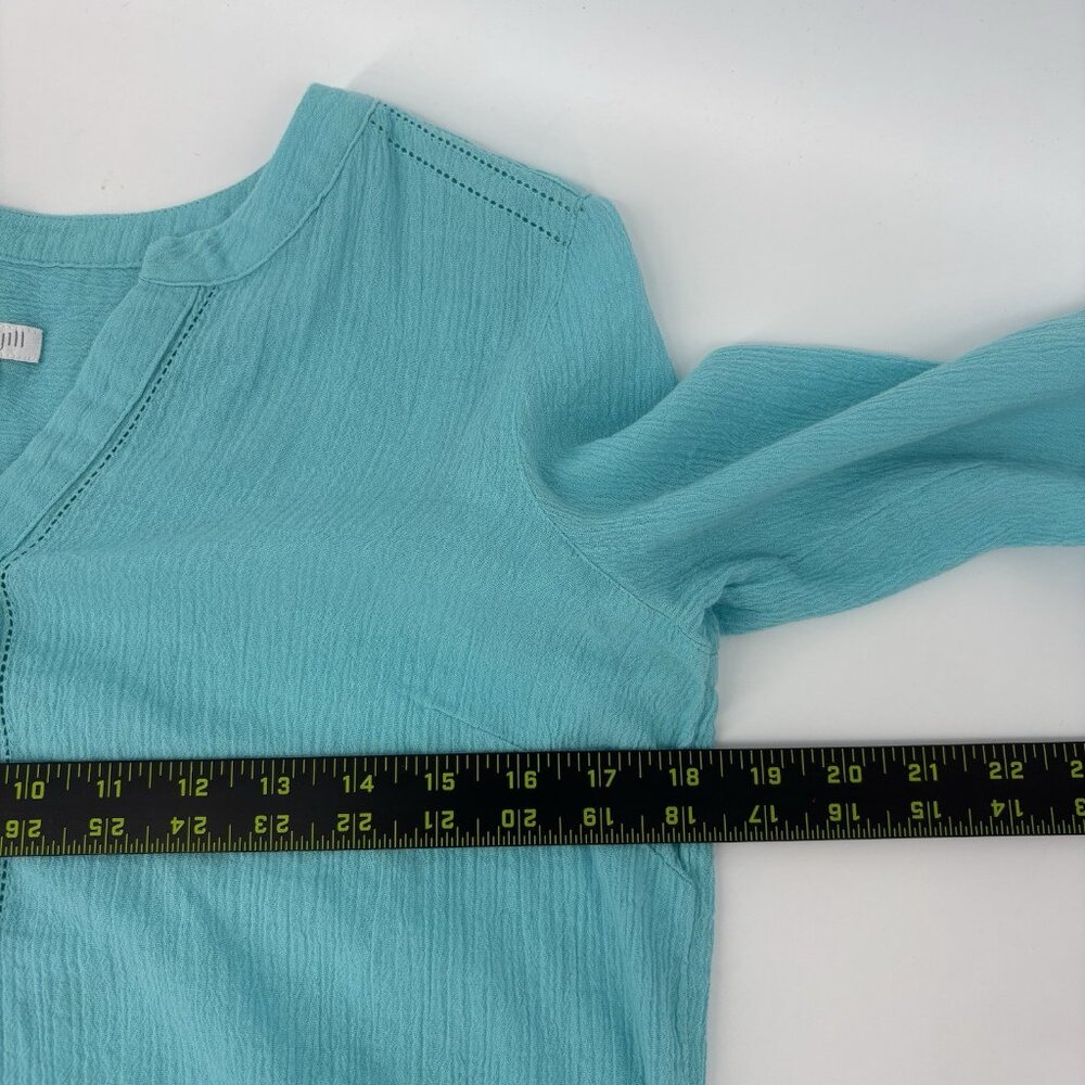 J. Jill 3/4 Sleeve Turquoise‎ Blue Hi Low Shirt Womens Size Petite XS Cotton - Picture 8 of 10